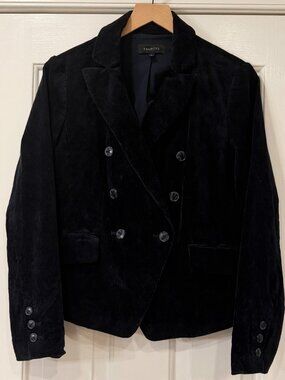 Talbots Navy Velvet Corduroy Blazer Jacket | Double Breasted | Size 6 Classic